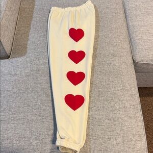 Aviator Nation Cream Ivory Off White Vintage Heart Sweats Size XS